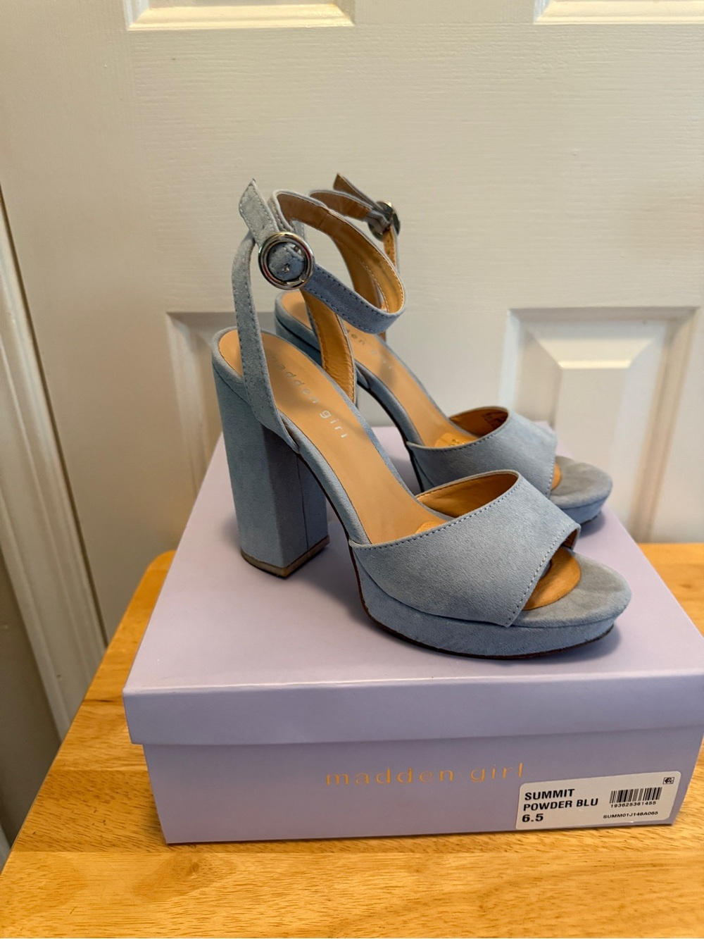 Madden Girl Powder Blue Suede Block Heel Sandals